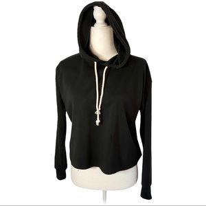 Dip Black Cropped Raw Hem Pullover Hoodie Size Small